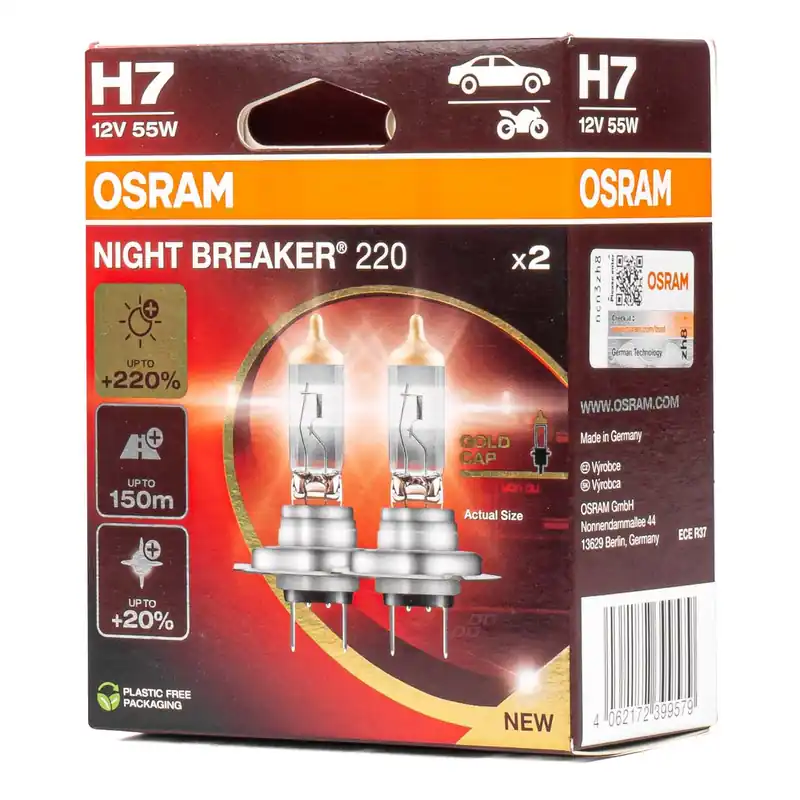 Halogeenipolttimo OSRAM H7 12V 55W PX26d Night Breaker 200, 2 kpl Kampanjahinta